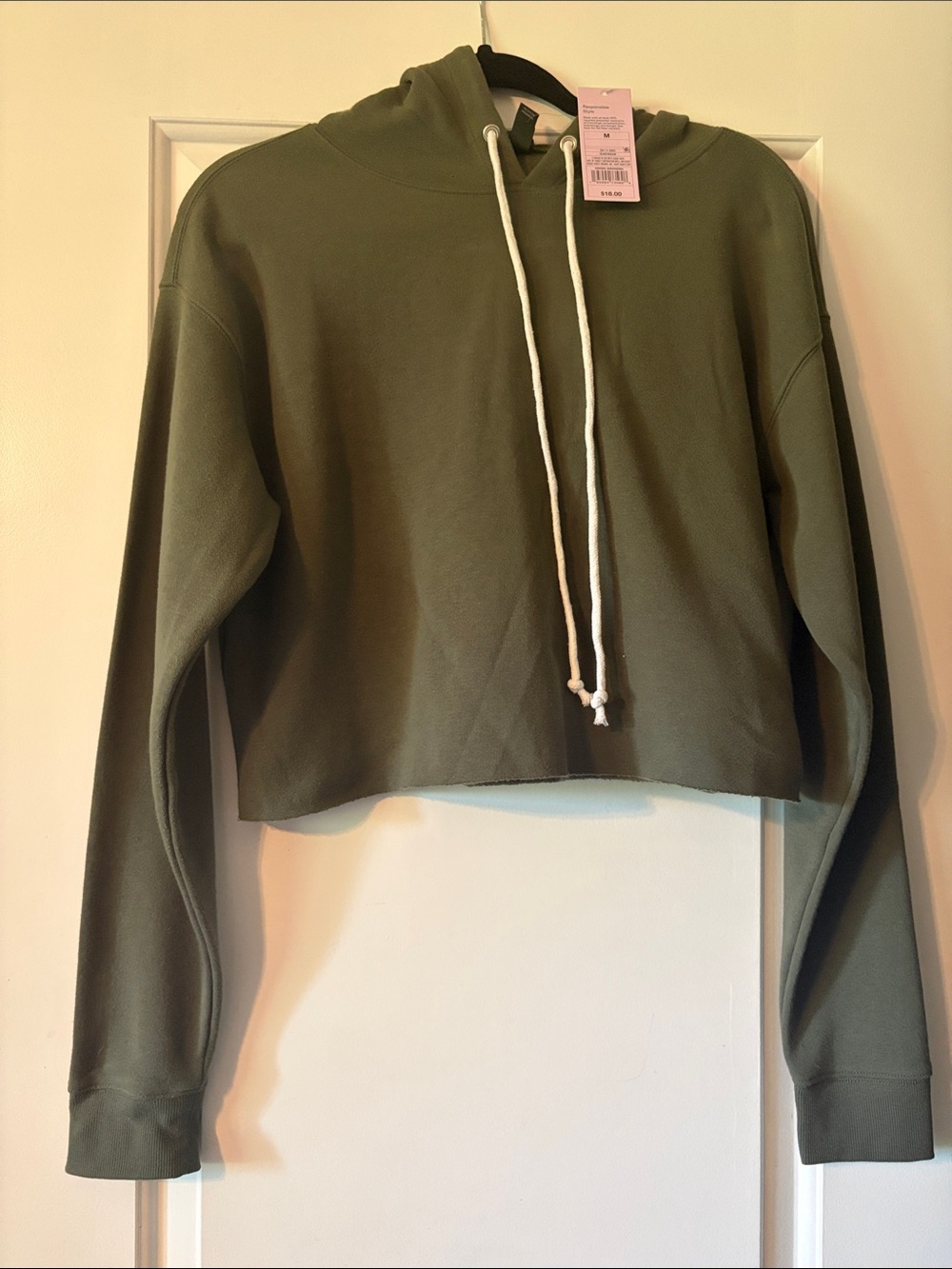 wild fable Olive Cropped Hoodie with White Drawstrings